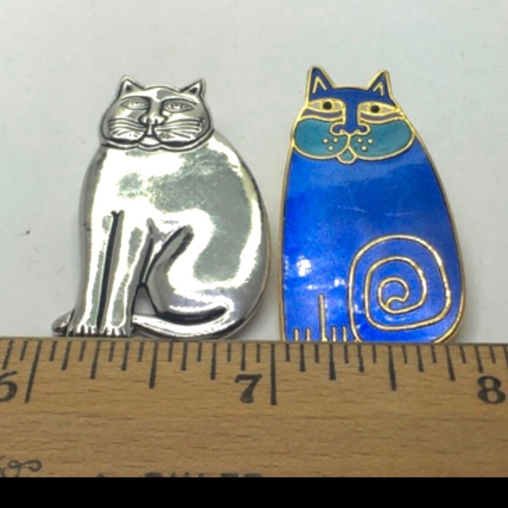 - 2 of vintage laurel Burch  cat brooch pins silver blue tone.Laurel Burch…